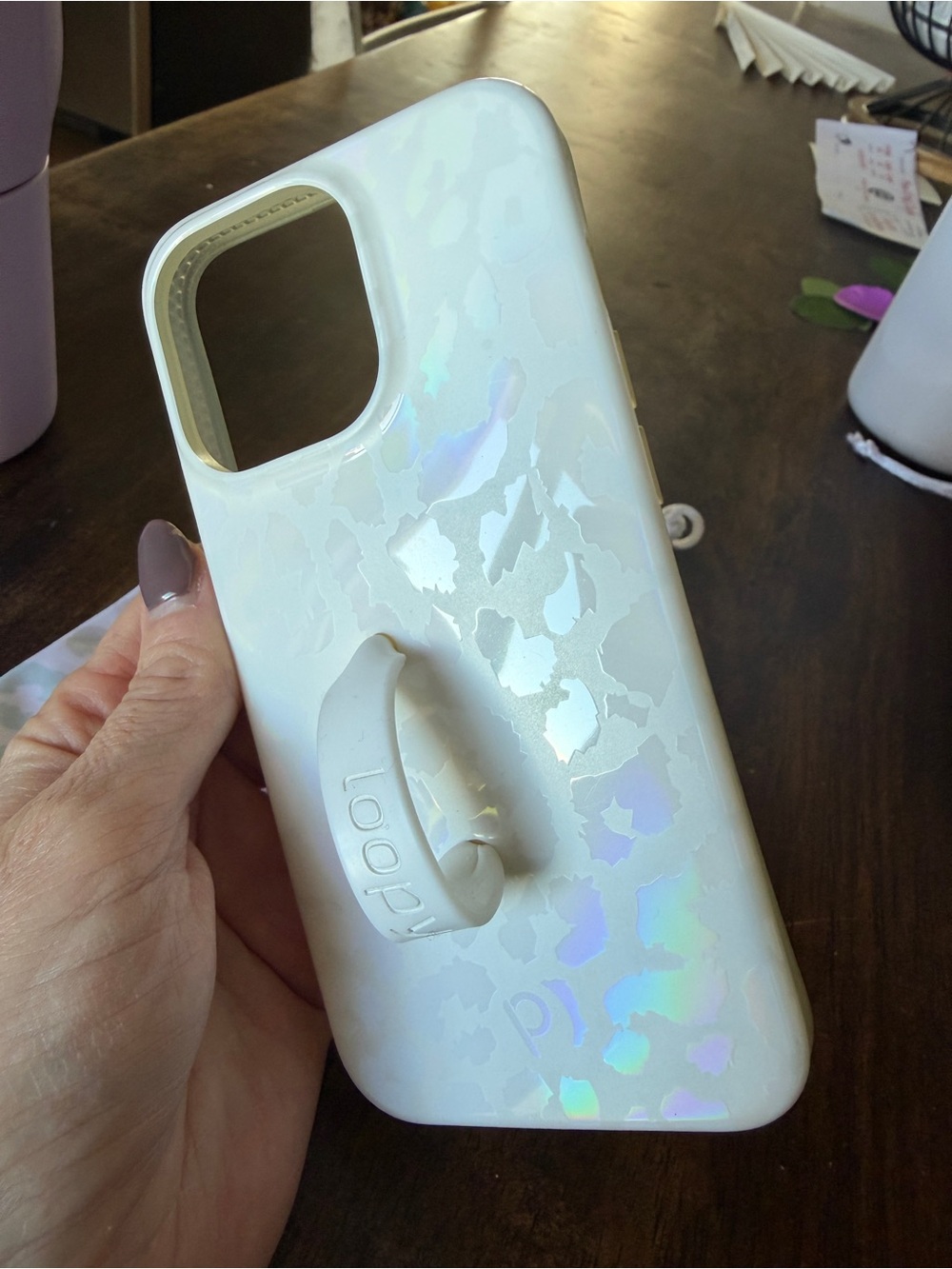 iPhone 13 PRO Loopy Case Iridescent White Phone Case with Loop Grip